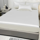 Popxstar Four Seasons Men and Women Simple Fashion White Satin Solid Color Ice Silk Bedspread Home Bedroom Hotel