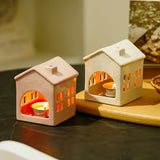 Popxstar  Ceramic Hollow House Candle Holders Cozy Candlesticks for Candles Home Dining Table Wedding Art Decorations Candle Holders Gifts