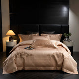 Popxstar  4Pcs European Luxury Brocade Silk Cotton Embroidery Bedding Set Soft Silky Duvet Cover Set With Quilted Bedspread Pillowcases