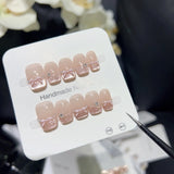 10pcs 3D Strawberry Bow Press on Nails Sweet Cute Square False Nails Flowers Pearl Stick on Nails Cat Eye French Fake Nail Art