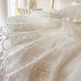 Popxstar  4/6Pcs Princess Wedding Bedding Set 600TC Egyptian Cotton Double Layer Lace Ruffles Duvet Cover Bed Skirt Bedspread Pillowcases