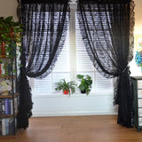 Popxstar  Black Floral Tulle Ruffle Lace Vintage Voile Sheer Curtains for Bedroom Romantic Flower Light Filtering Window Drapes Custom