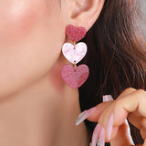 Popxstar Valentines Day Pink Barbie Powder Love Heart Earrings Dopamine Girl Acrylic Layer Sweet Heart Dangle Earring for Women Grils Cute Party Jewelry