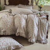 Popxstar  100% Cotton Pastoral Floral Print Ruffles Bow Princess Bedding Set Queen King Duvet Cover Set Bed Sheet/Fitted Sheet Pillowcases