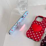 2 IN 1 Polka Dot Case for IPhone 17 16 15 14 13 Pro Max Air Lovely Shockproof Protective Wave Edges Back Cover with Stand Holder