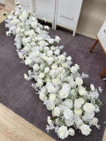 Popxstar Artificial Red Rose Green Plants Flower Row Long Runner Wedding Backdrop Decor Floral Arrangement Party Props Table Centerpiece