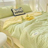 Popxstar  Korean Style Seersucker Washed Cotton Summer Quilt Four-Piece Set Bare Sleeping Quilt Summer Blanket Airable Cover