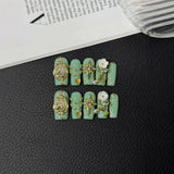 10pcs Sweet Cool Hot Girl Press on Nails 3D Embossed Flower False Nails Broken Diamond Pearl Nail Art French Square Fake Nails