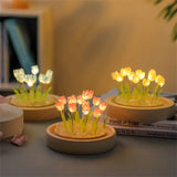 Popxstar Artificial Tulip Flower Night Light Handmade DIY Bedside Lamp LED Night Lamp Bedroom Decor Christmas Birthday Gifts Table Lamp
