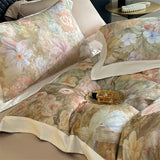 Popxstar  1000TC Lyocell Cotton Brushed Luxury Bedding Set Flowers Prints Duvet Cover Flat/Fitted Bed Sheet Pillowcases 4Pcs