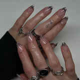 Popxstar  Nude Pink Almond Fake Nails Women Simple Charm Manicure Full Cover Press on Nails Bowknot Printed Detachable False Nails 24Pcs