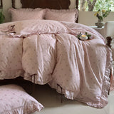 Popxstar  100% Cotton Pastoral Floral Print Ruffles Bow Princess Bedding Set Queen King Duvet Cover Set Bed Sheet/Fitted Sheet Pillowcases