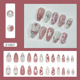 Popxstar 24pcs White Flower Fake Nail Tips Ins Yellow Pink Blush False Nails Wearable Full Cover European Almond Shaped Press on Nails