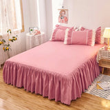Popxstar Korean Lace Ruffled Bed Skirt 1pc Bedroom Bed Cover Bed Skirt Non-slip Mattress Cover Bedsheet Bedspread Solid Color Bed Decor