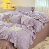 Popxstar  Princess Style Bedding Sets Ruffle Lace Bow Quilt Cover Romantic Bedclothes Decor Woman Girls Bedroom Duvet Cover 4pcs