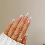 Popxstar  24Pcs Short Almond Press on nails French Tips Press on nails False Nails Simple Rose Full Cover Wearable Fake Nail Tips Art