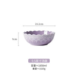 popxstar Purple Disc Lace Relief Series Ceramic Tableware Bowl Plate Tableware