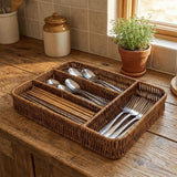 Durable 4 Grids Plastic Woven Storage Basket Anti-Slip Rectangular Kitchen Drawer Organizer Washable Cutlery Organizer Forks