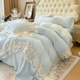 Popxstar  4Pcs Vintage French Romantic Lace Ruffles Carved Velvet Warm Winter Princess Bedding Set Duvet Cover Set Bed Sheet Pillowcases