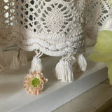 White Tassel Cotton Thread Weaving Window Curtain Lattice Hollowing Out Short Curtain Decor  Room Hotel Atmosphere Curtain