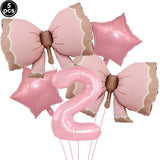 Popxstar  5pcs Bow Balloon Birthday Decorations Bow Tie Pink Balloon Bow Balloon Wedding Bride Shower Birthday Girl Decoration Bow Balloon