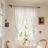 Popxstar Farmhouse Curtains Cotton Floral Ruffle Trim Privacy Drapes for Dining Living Room Bathroom Semi-blackout Vintage Chic Decor
