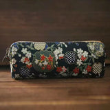Creative Embroidery Pencil Bag Bird Flower Vintage Stamping Pencil Pouch Large Capacity Retro Style Pencil Case School