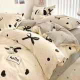 Popxstar Ins Black Bowknot Bedding Set Polyester Bed Flat Sheet Duvet Cover Twin Full Queen Princess Style Bed Linen Girls Quilt Cover