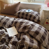 4Pcs Bedding Set Simple, Comfortable, And Retro Plaid Bed Sheets With Pillowcase Cotton Duvet Cover Set Single Bed Linen