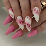 Popxstar  24Pcs Almond False Nails Pink Gradient Simple with French Design Wearable Fake Nails Short Full Cover Press on Nail Tips Art