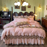 Popxstar  European Luxury Lace Embroidery Crystal Velvet Bedding Sets Duvet Cover Ruffles Quilted Bed Skirt Bedspread Pillowcases 4Pcs