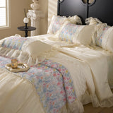 Popxstar  100% Long-Staple Cotton Bedding Set Gorgeous Floral Romantic Skirt Bed Sheet Set Pillowcase Queen King Double Size Bed Linen Set