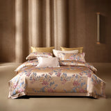 Popxstar  22 Momme Natural Mulberry Silk Luxury Bedding Set Yarn-dyed Jacquard Silk Cotton Duvet Cover Flat Sheet With Pillowcases 4Pcs