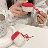Popxstar  Simple Lovely Polka Dot Red Two Tone Earphone Case For AirPods Pro 2 With Bowknot Pendant Protection Cover For AirPods 1 2 3 4