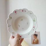 Popxstar  Ceramic Plate Household 8 Inch Flat Plate French Vintage Western Dish Flower Floret Porcelain China Tableware Baking