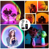 Popxstar USB LED Projector Night Lights RGB Sunset Atmosphere Night Lamp With Remote For Bedroom Broadcast Photography Background Decor