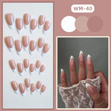 Popxstar  Glossy Nude Pink Color False Nails White French Tip Almond Press on Nails Full Cover Wearable Fake Nails for Women and Girls