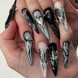 Popxstar 24pcs Silver Almond False Nails Oval Decorated Cloud Milk Wearable Fake Nails Short Press On Nail Coffin Detachable French Tips