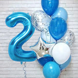 Popxstar 12pcs Blue 32inch Number Foil Latex Balloon Happy Birthday Party Decorations Kids Boy Baby 1 2 3 4 5 6 7 8 9 Year Old Supplies
