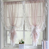 Popxstar room inspo ideas Korean Romantic Pink Striped Flower Lace Sheer Curtain with White Ruffled Lace Rod Pocket For Living Room Bedroom Kitchen