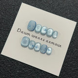 Popxstar 10Pcs Short Ballerina Handmade Press on Nails Blue Cat Eye Fake Nails Wearable Stick-on Nails Full Cover False Nail Uñas 네일팁