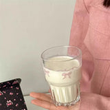 Popxstar Kawaii Bowknot Glass Cup Aesthetic Cute korean Cups For Cold Hot Coffee Juice Wine Milk Drinking Glasses Ice Cream Dessert Cup