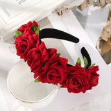 Popxstar Simulation Rose Headband For Women Romantic Red Bezel Hair Hoop Hair Bands Girls Wedding Hairband Hair Accessories