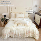 popxstar 3pcs Korean style Duvet Cover Set (1*Duvet Cover + 2*Pillowcase, Without Core), Lace embroidery Bedding Set