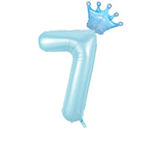 Popxstar  40inch Pastel Light Blue Pink Foil Number Balloon With Crown 1 2 3 4 5 6 Boy Girl Birthday Party Baby Shower Wedding Decoration