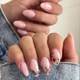 Popxstar 24Pcs Solid Color Grey Almond Fake Nail Cat's Eye Design Wearable Round Head False Nails with Shiny Powder Press on Nails