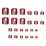 Popxstar  Glossy Red Cat's Eyes Fake Toenails 24Pcs Simple Charm Press On Toe Nails Women Girls Summer Barefoot Decor Stick-on False Nails