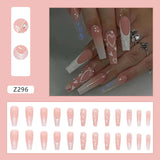 Popxstar 24pcs Artifical Bails With Glue Fake Nail Tips With Design Detachable Press On Nails Long Fake Nail Finished Nail Piece Sticker