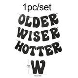 Popxstar  1pc Older Wiser Hotter magic silver onion powder flag disco birthday party decorative banner