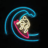 Dimmable Surfing Neon Sign with Wave and Surfer Design Blue Yellow Red LED Light for Beach Bar Bedroom Wall Decor Gift